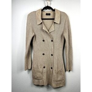 Sonia Bogner Cardigan Sweater The Carlyle Double Breasted Long‎ Tan